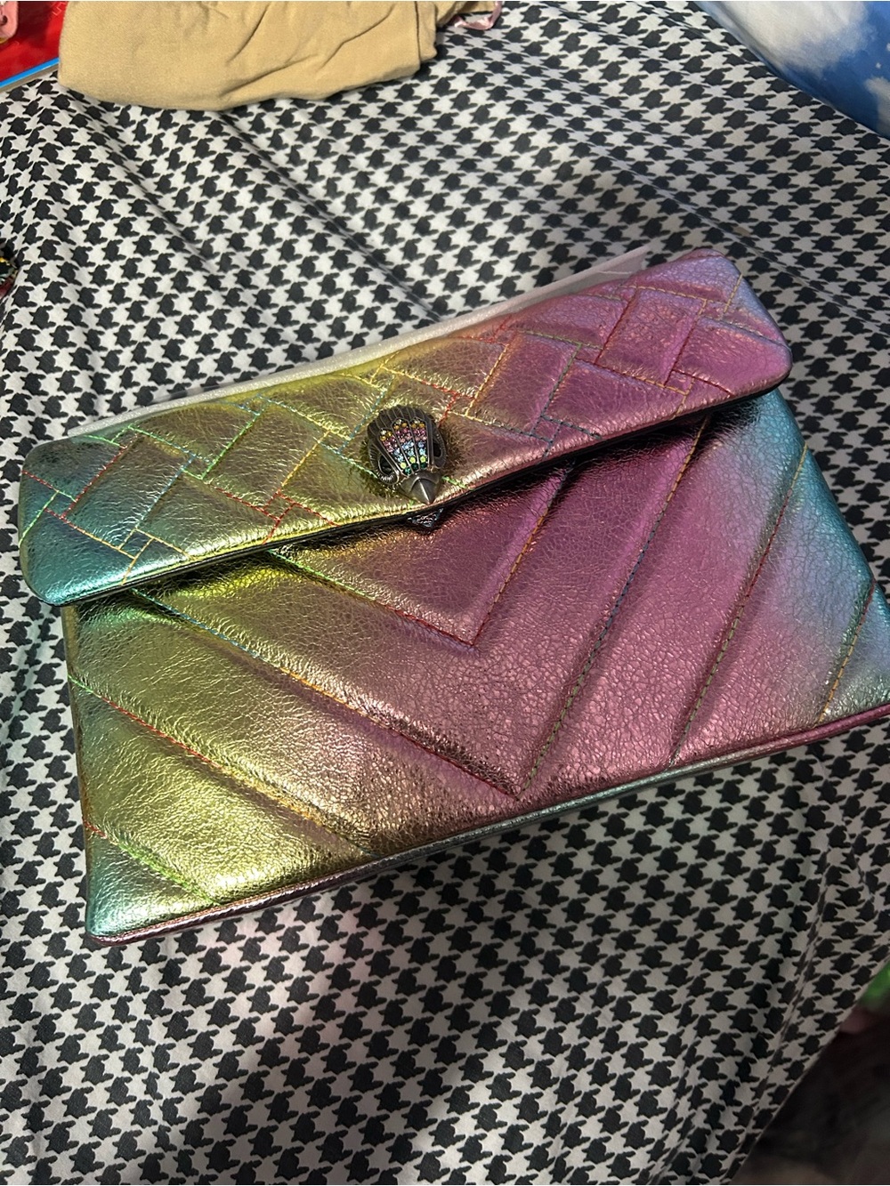 New Kurt Geiger medium chevron quilted pastel rainbow handbag